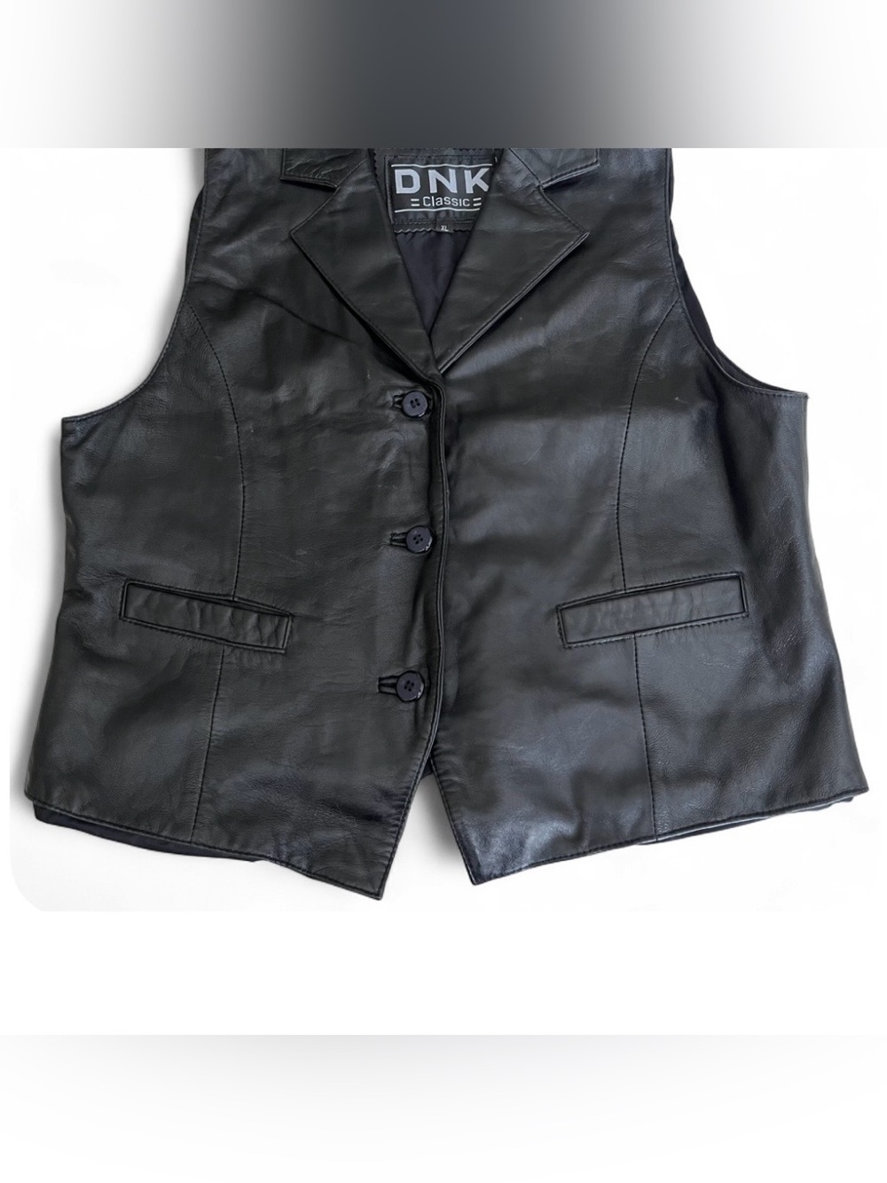 VTG 80’s 90’s Black Leather DNK Moto Vest- Size XL - Picture 5 of 7